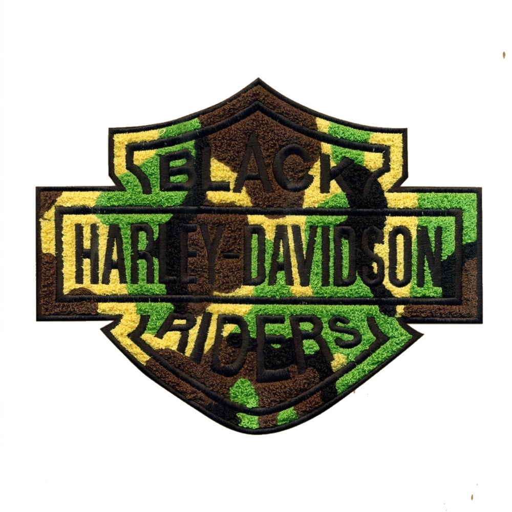 NEW BLACK HARLEY-DAVIDSON RIDERS 11”x9” CHENILLE CAMOUFLAGE PATCH